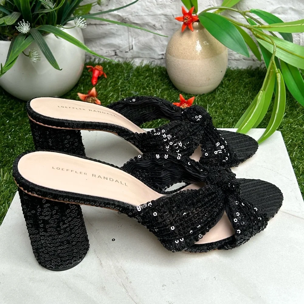 Loeffler Randall Black Sequin Knotted Mule Heels